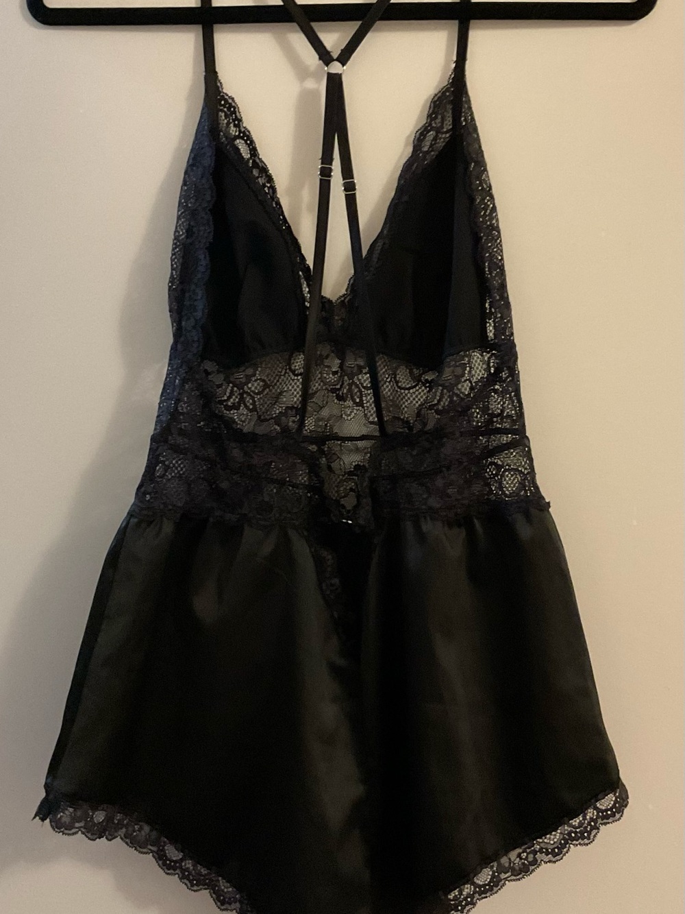 EUC black satin and lace lingerie romper - Picture 7 of 11
